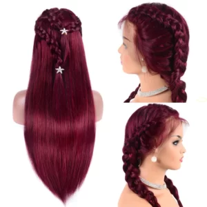 Vibrant Burgundy Lustrous Silky Straight Lace Frontal Wig