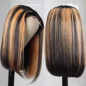 Honey Brown Piano Colored Straight Blunt Bob Frontal Lace Wig