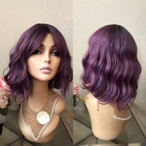 12'' purple ombre wig with bang-20'' fit cap