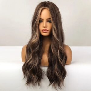 Long Brown Wig with Highlights Natural Heat Resistant Wigs for Women